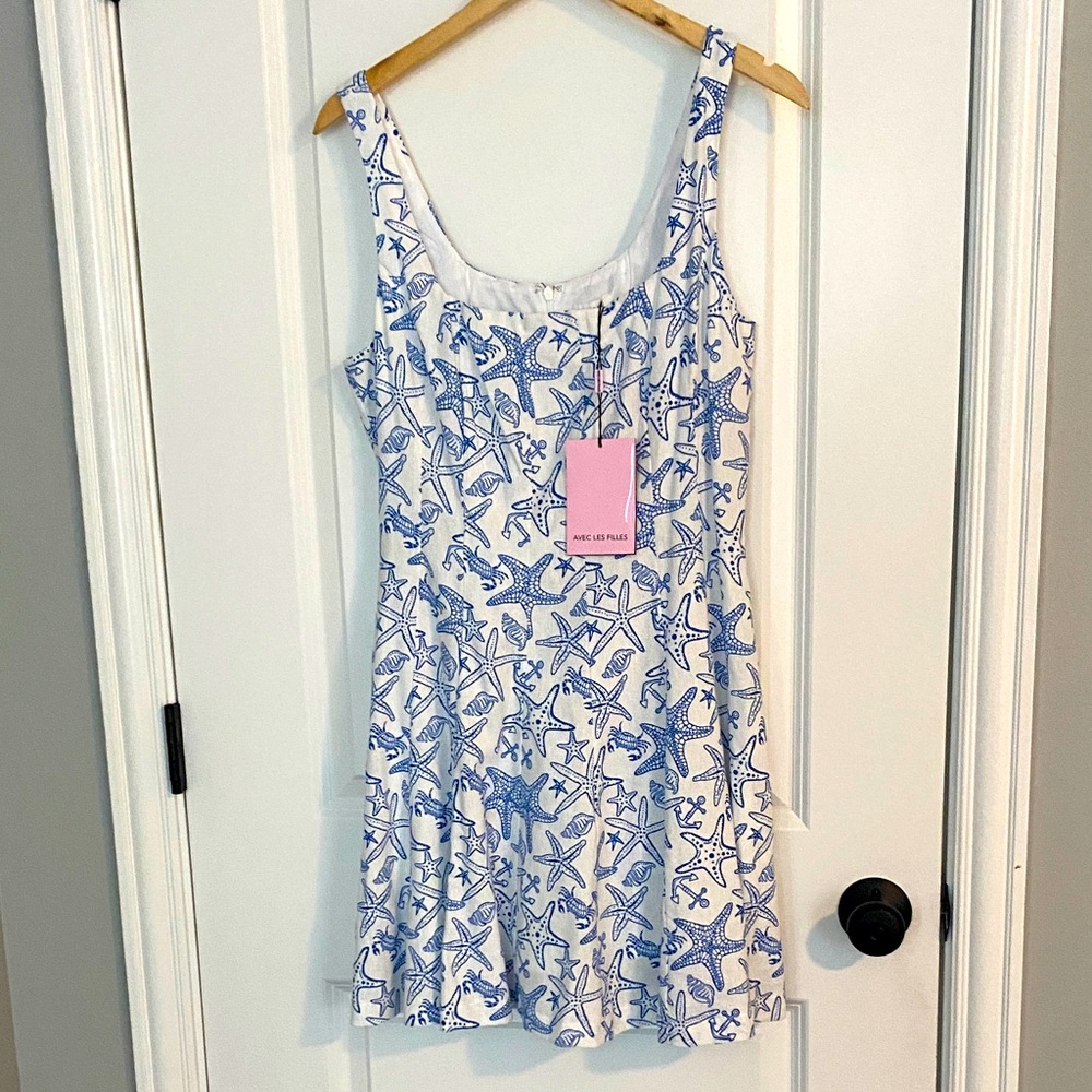 Avec Les Filles Blue and Cream Starfish Dress